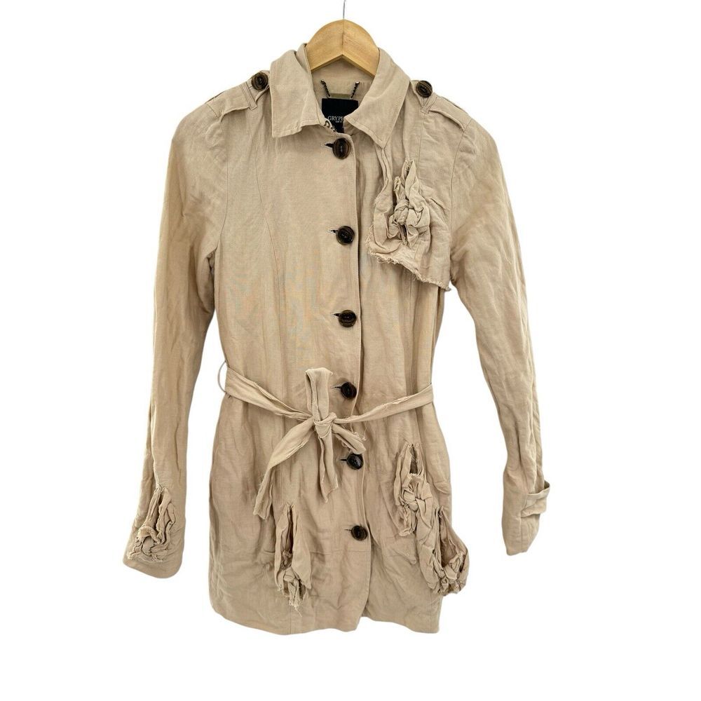 Gryphon New York Knot‎ Twist Womens Jacket Small Khaki Short Long Sleeve Button